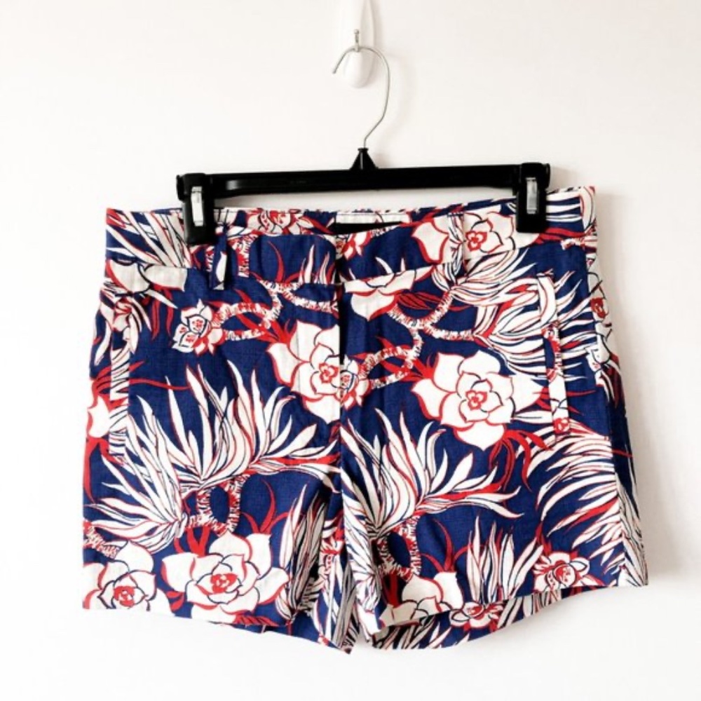 J. Crew Blue & Red White Floral Cotton Shorts